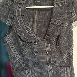 Plaid double breasted capped sleeve cropped blazer